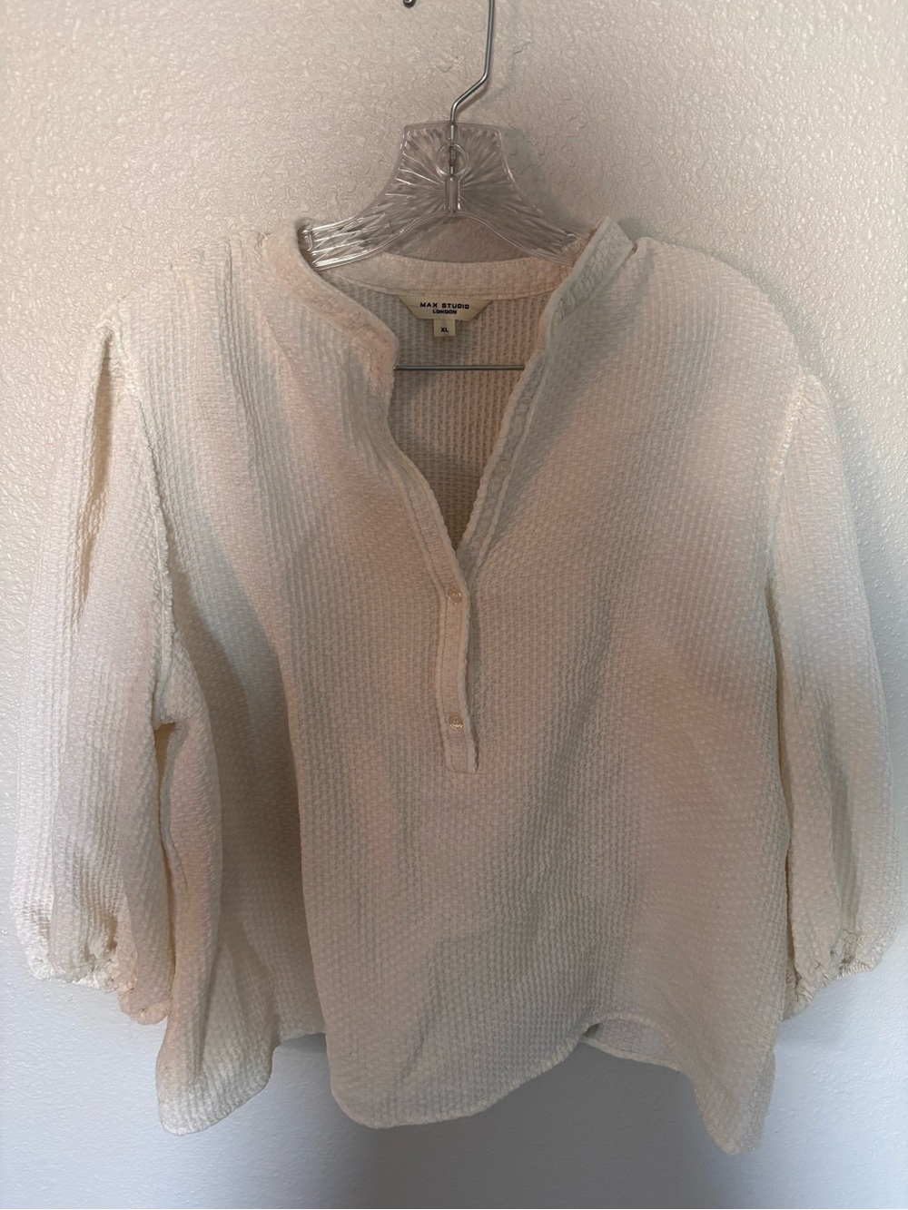 Max Studio Ivory Textured Henley Top
